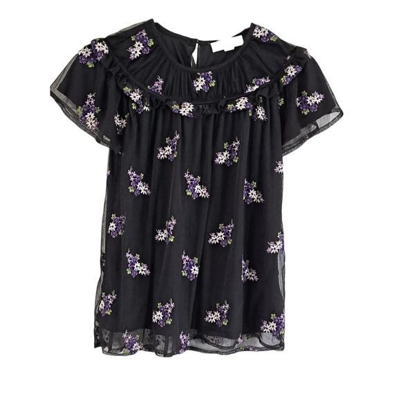 MICHAEL Michael Kors Forget Me Not Floral Blouse-Black-Multi Orchid Haze XS - Picture 3 of 9